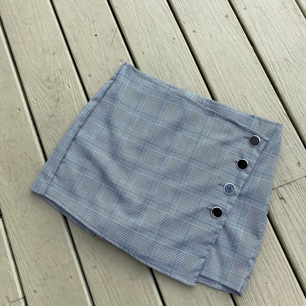 BONGO Blue Plaid Skort with Button Detail